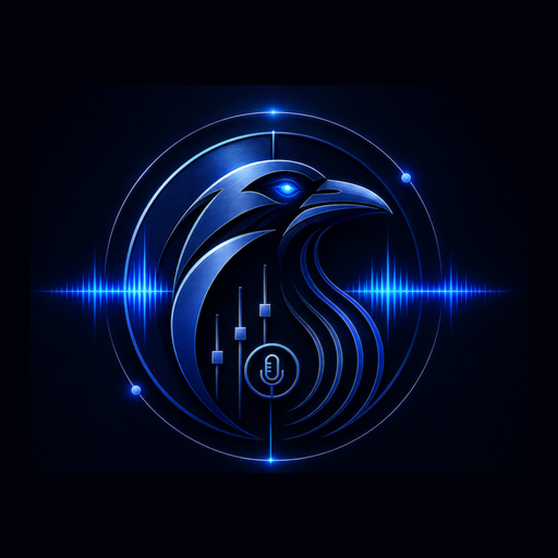 IndigoCorvid Studios emblem — stylized blue raven mark in a circular audio-themed design